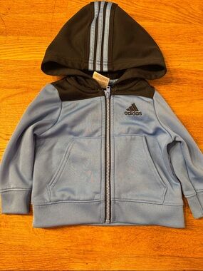 adidas Light Blue and Black Hooded Zip-Up Sweatshirt